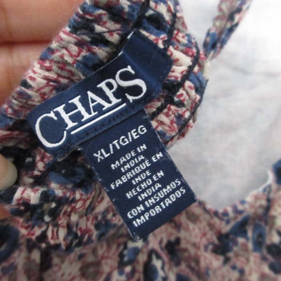 Chaps Dress XL Midi Beachy Vacation Boho‎ Comfort Flowy Smocked Adjustable Strap - Picture 8 of 12